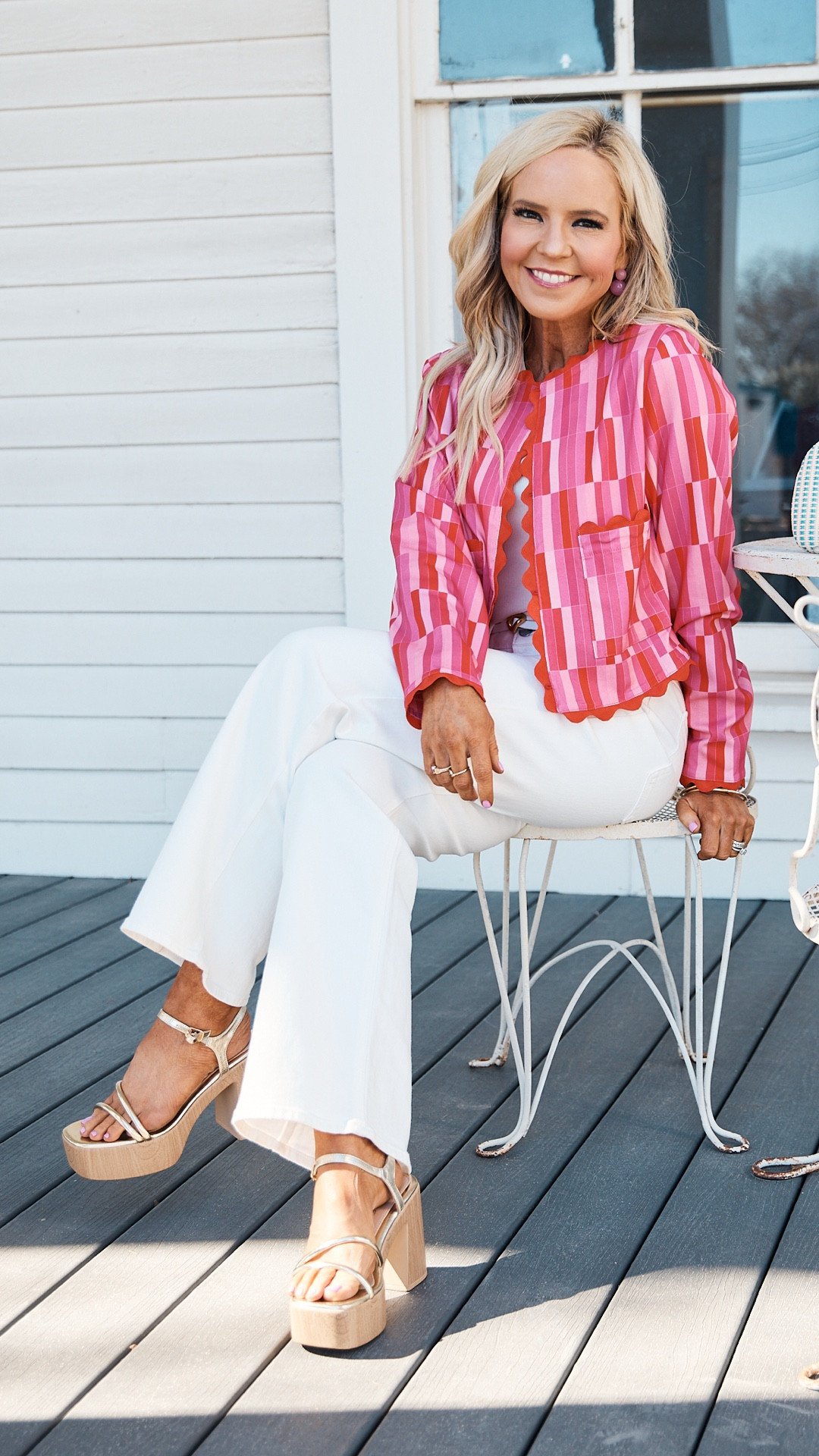 the perfect pink stripe jacket!! wearing XS and runs TTS • statement stripes that make a bold OOTD | 

#LTKOver40 #LTKSeasonal #LTKootd