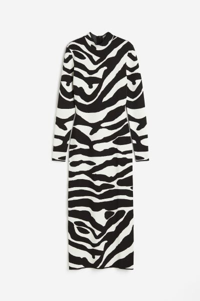 Jacquard-knit dress - Black/Zebra print - Ladies | H&M GB | H&M (UK, MY, IN, SG, PH, TW, HK)