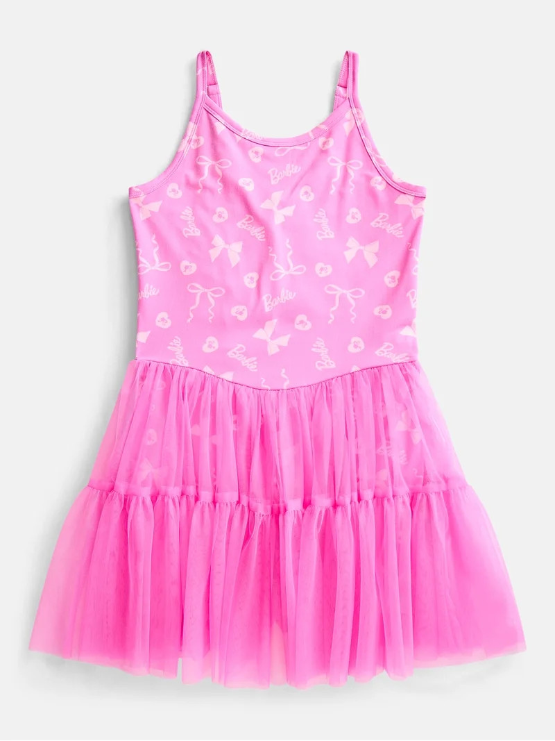Barbie Girls Sleeveless Allover Print Tulle Romper, Sizes 4-12 | Walmart (US)
