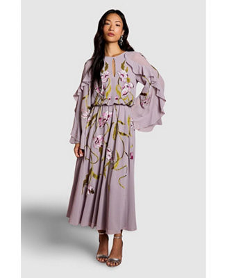 Women's Embroidered Tiered Chiffon Midi Dress | Macy's