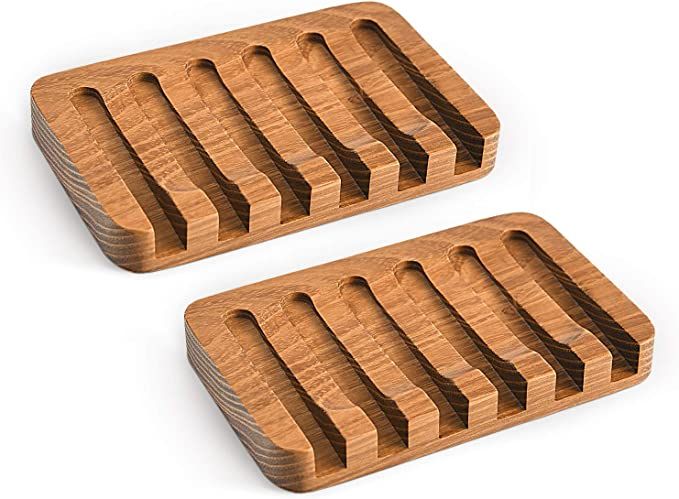 SUBEKYU Wooden Soap Dishes for Bathroom/Shower, Bar Soap Holder with Self Draining Tray, Natural ... | Amazon (US)
