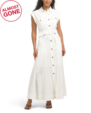 Linen Blend Elisabeth Sleeveless Safari Maxi Dress | TJ Maxx