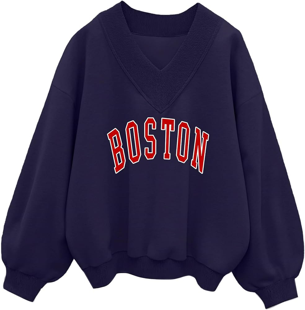 Avanova Women USA Graphic V Neck Sweatshirts Top Drop Shoulder Long Sleeve Pullover Shirt | Amazon (US)