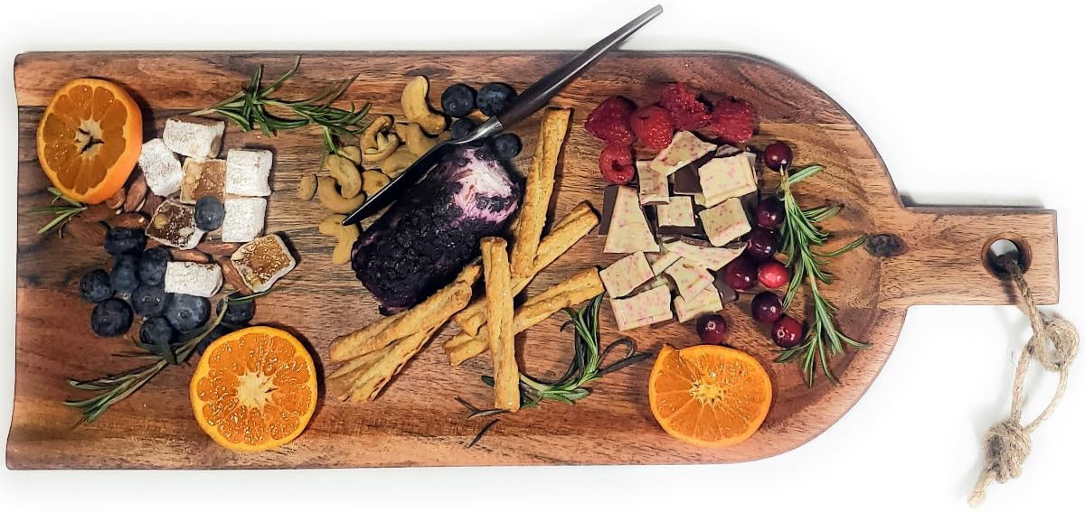 Acacia Charcuterie Board with Drip Edge & Handle - Wood Cheese Board - Decorative Wooden Serving ... | Amazon (US)