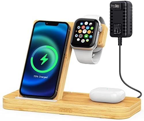 Bamboo Wireless Charging Stand, OTESS 3 in 1 Fast Wireless Charging Station for Multiple Devices Com | Amazon (US)