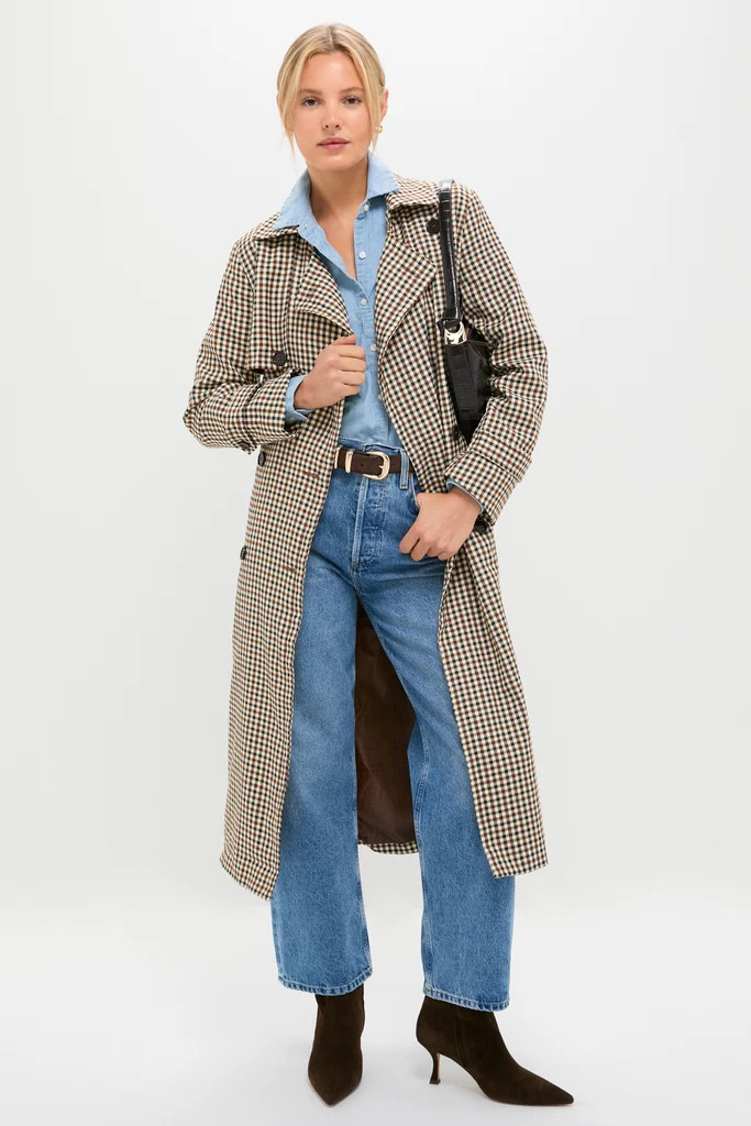 Brown Plaid Long Trench Coat | Tuckernuck (US)