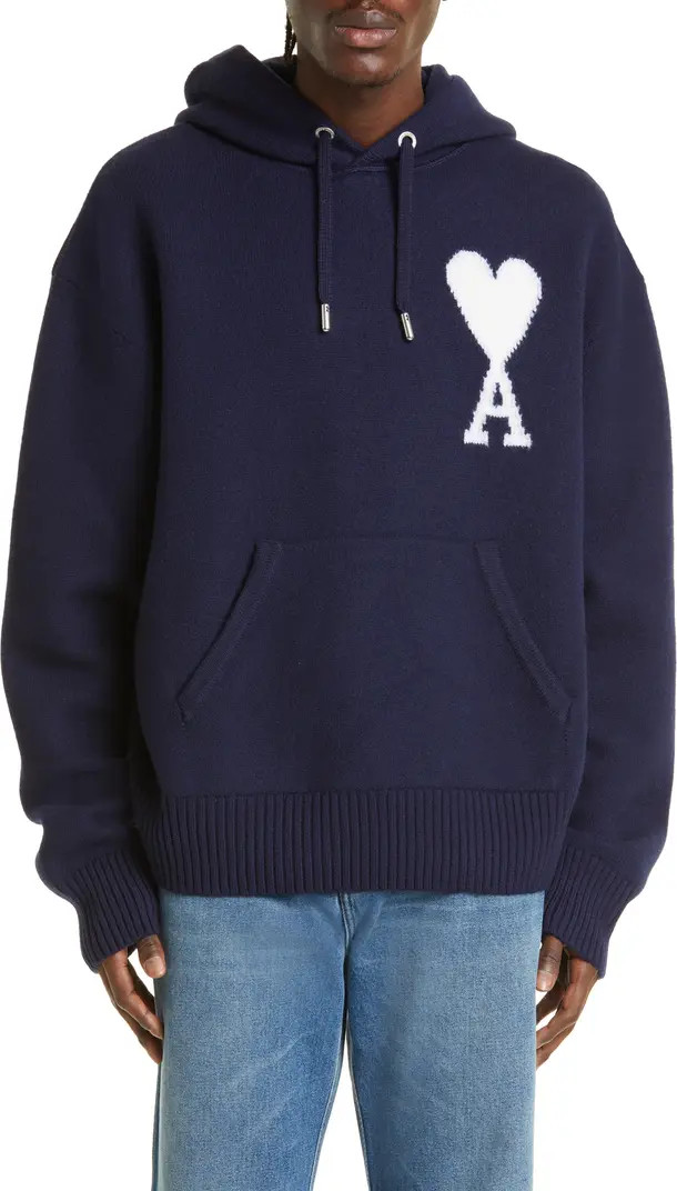 Ami de Coeur Logo Intarsia Wool Hoodie Sweater | Nordstrom