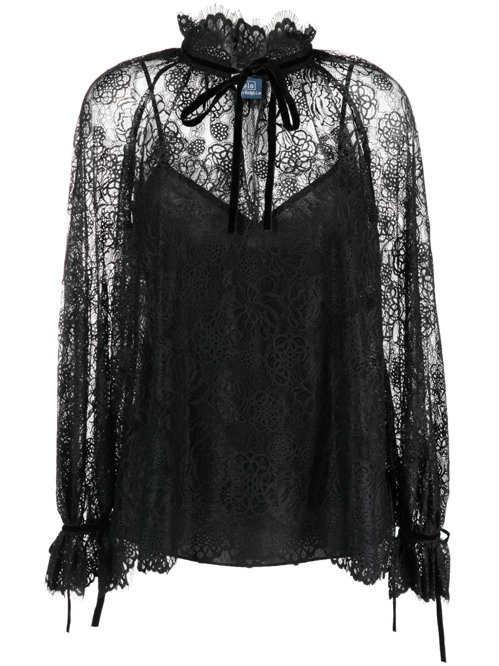 floral-lace semi-sheer blouse | Farfetch Global