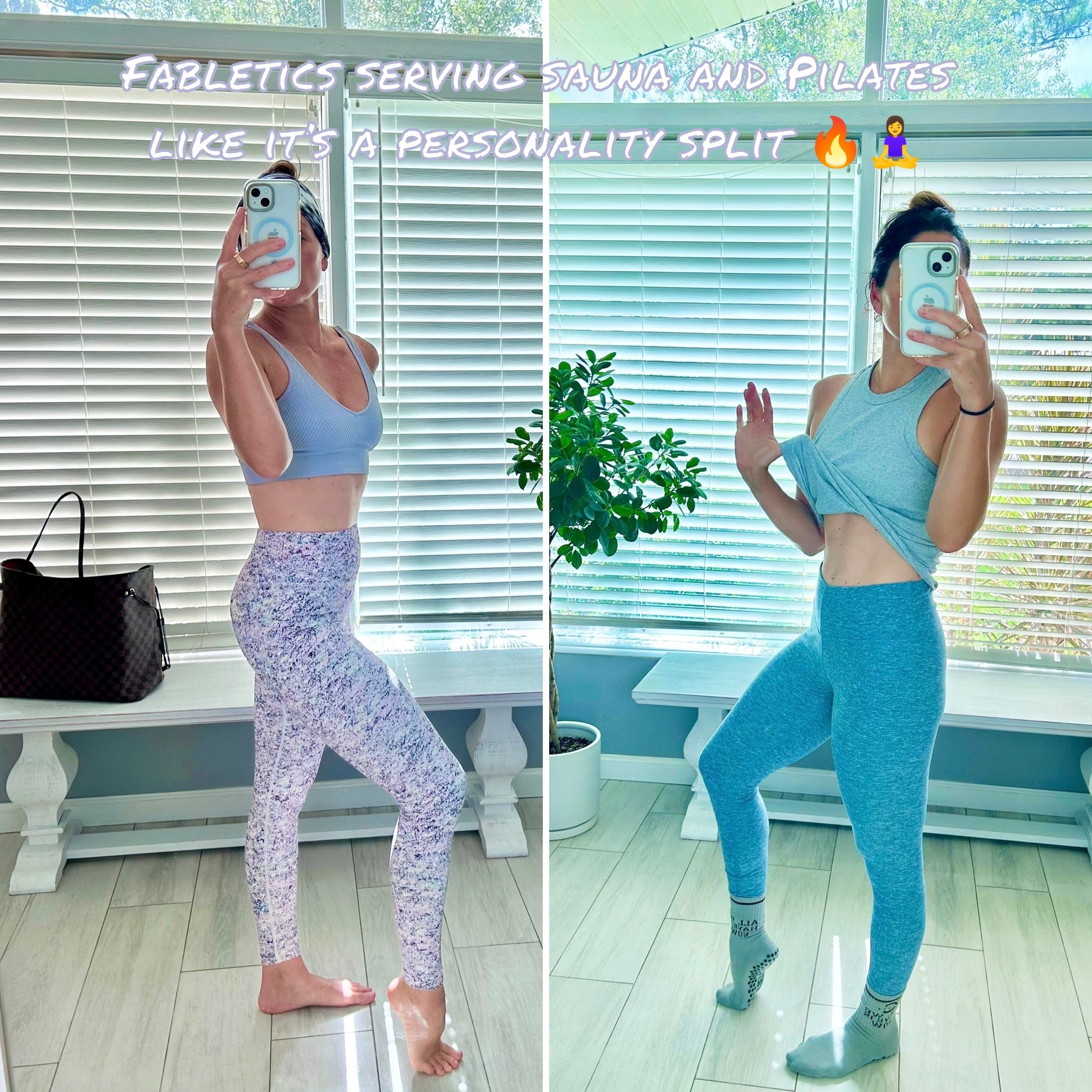 Fabletics said: you can sweat it out or stretch it out—either way, do it cute.
Sauna fit 🔥 Pilates fit 🧘‍♀️ Both linked from my favorite mirror corner 💖  Always wearing a Medium. 

#LTKHome #LTKActive #LTKFindsUnder50