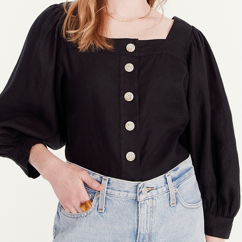 Squareneck button-front linen top | J. Crew US