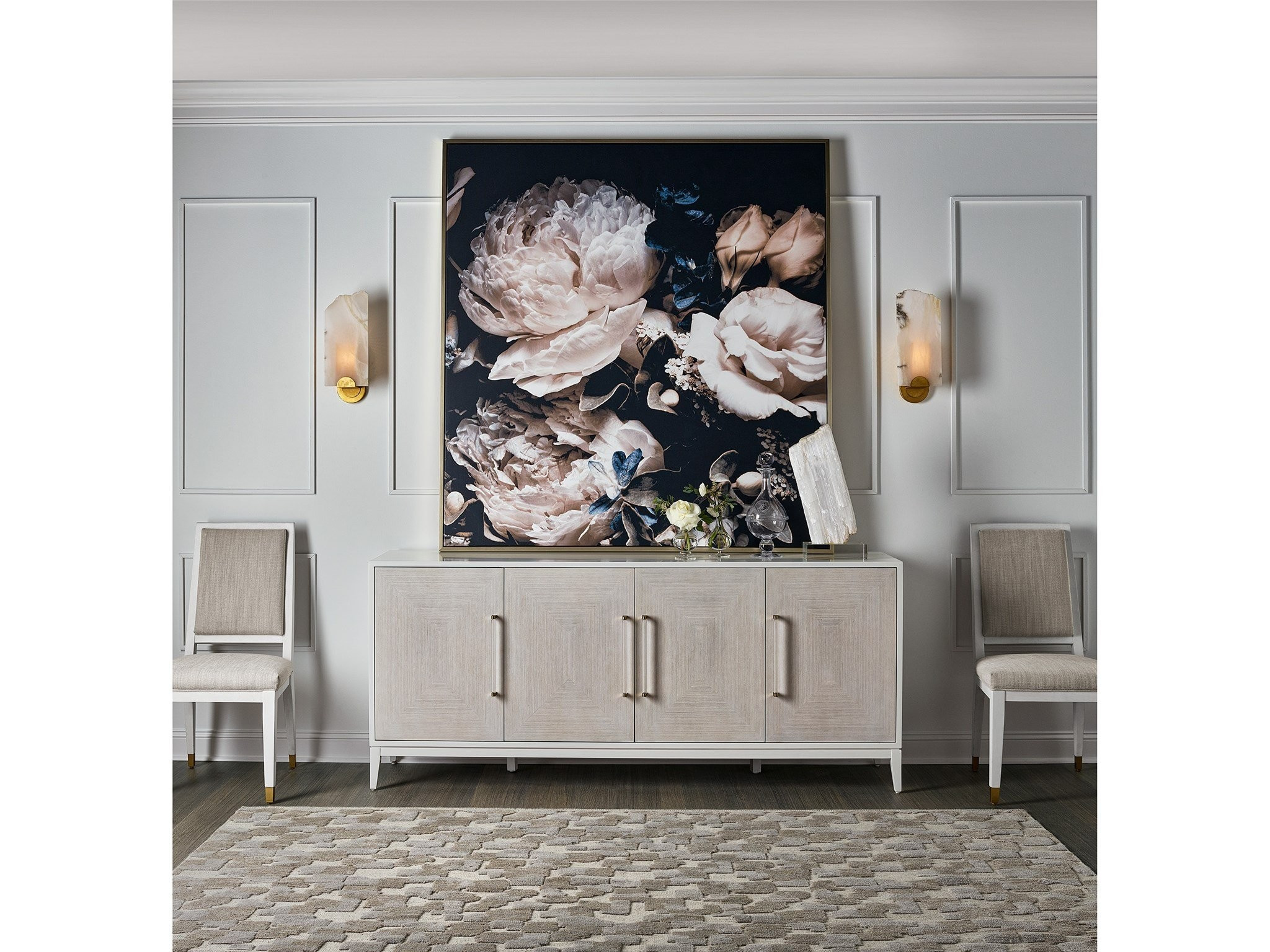 Love Joy Bliss White Lacquer Desert Rose Credenza | 1stopbedrooms