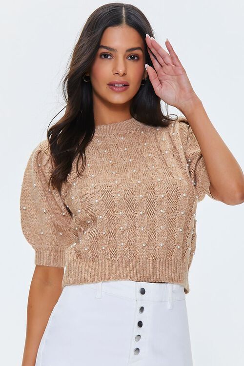 Faux Pearl Puff-Sleeve Sweater | Forever 21 (US)