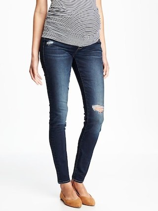 Old Navy Maternity Side Panel Skinny Destructed Rockstar Jeans Size 10 Regular - Cyan | Old Navy US