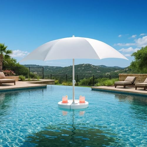 Pool Buoy Floating Pool Umbrella – 5'7" UV-Resistant Adjustable Shade with 5 Cup Holders, No-Tool Assembly, Stable Weighted Base – Ideal for Pools, Lakes, and Hot Tubs – Tide White | Amazon (US)