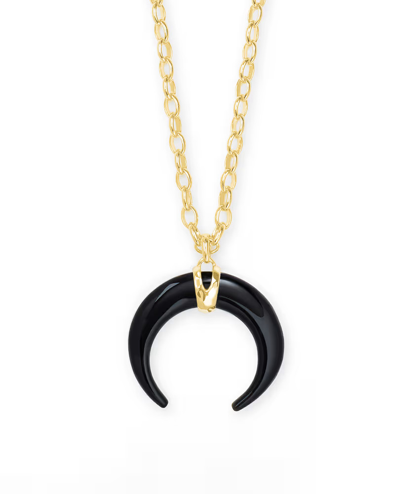 Rebecca Gold Large Long Pendant Necklace in Black Obsidian | Kendra Scott