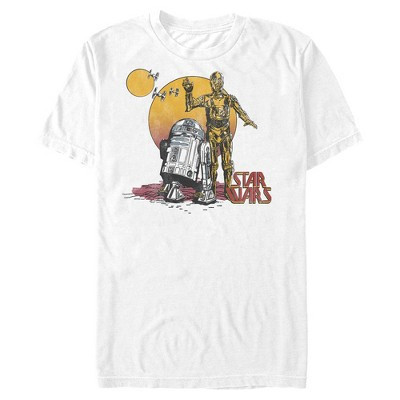 Men's Star Wars C-3PO and R2-D2 Sunset  T-Shirt - White - Small | Target