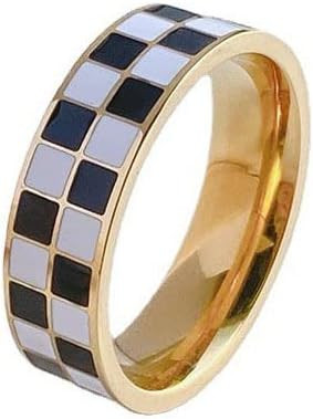 Checkerboard Bands Statement Finger Ring 14K Gold Black White Titanium steel Ring Size 5-10 | Amazon (US)