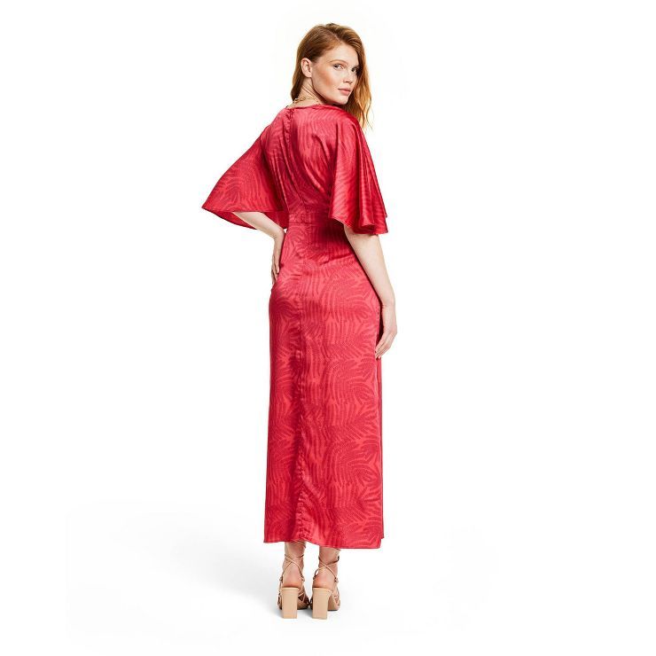 Women's Palm Leaf Contrast Print Exaggerated Flutter Sleeve Maxi Dress - Fe Noel x Target Fuchsia | Target
