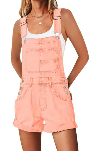 ReachMe Womens Overall Shorts 2025 Summer Vacation Outfits Casual Loose Adjustable Denim Overalls Rompers Jean Shortalls(0 Orange Pink,S) | Amazon (US)