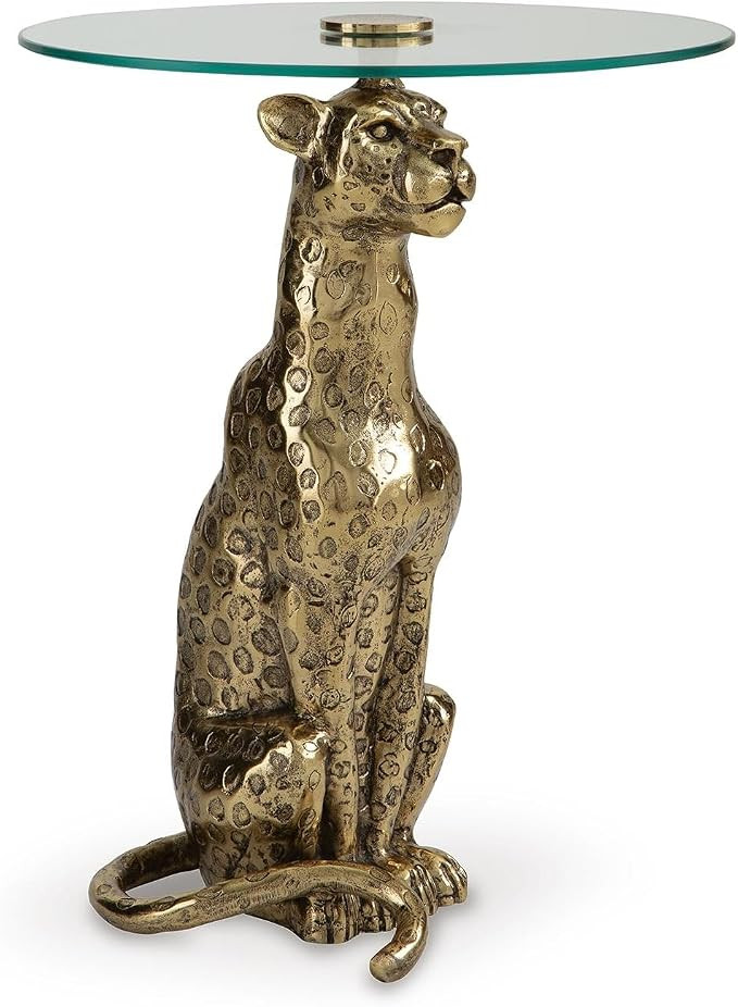 Signature Design by Ashley Vallain Leopard Gold Side Table Glass End Table | Heavyweight 40 lbs c... | Amazon (US)