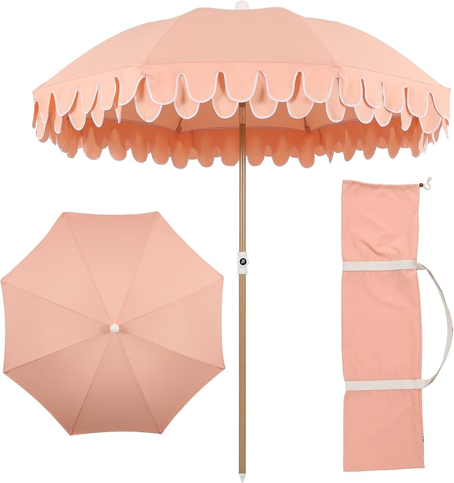JONATHAN Y UMB1004H Horizon 6.5 ft. Classic MidCentury Scalloped Fringe Market Beach Umbrella wit... | Amazon (US)