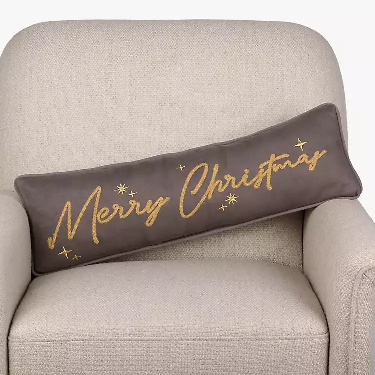 Gray Merry Christmas Stars Lumbar Pillow | Kirklands