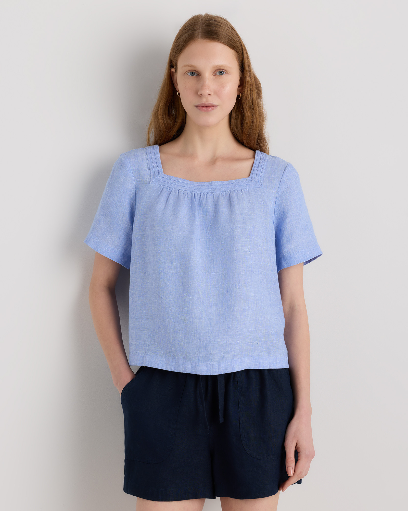 Quince | Women's 100% European Linen Square Neck Swing Top in French Blue, Size XL | Quince