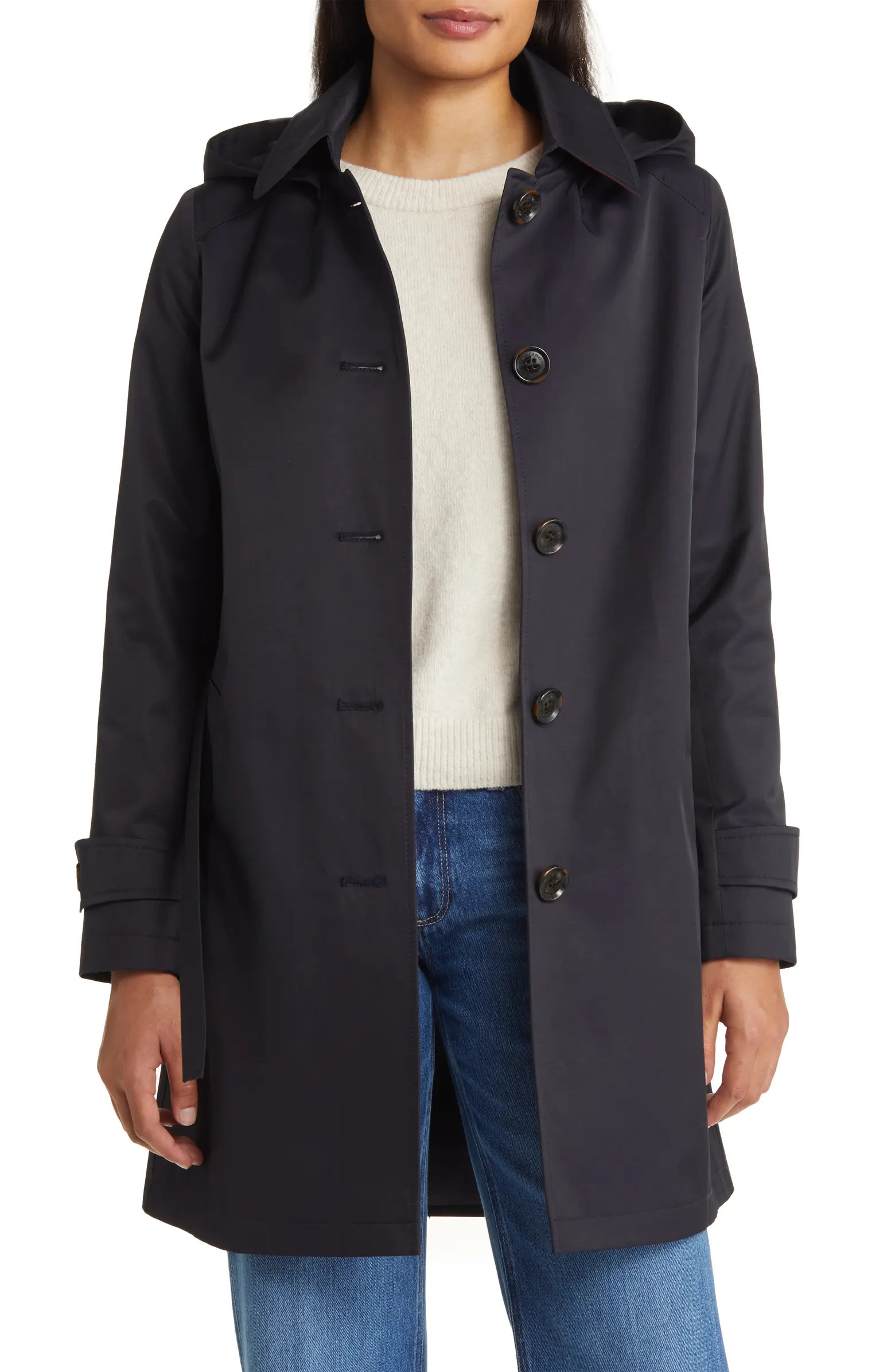 Water Repellent Cotton Blend Gabardine Hooded Trench Coat | Nordstrom