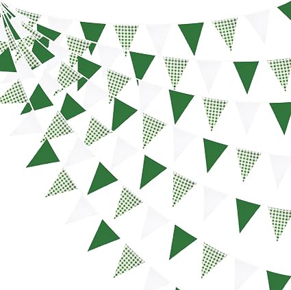 32Ft Green Party Decorations Green Buffalo Plaid Checkered White Triangle Flag Gingham Pennant Bu... | Amazon (US)