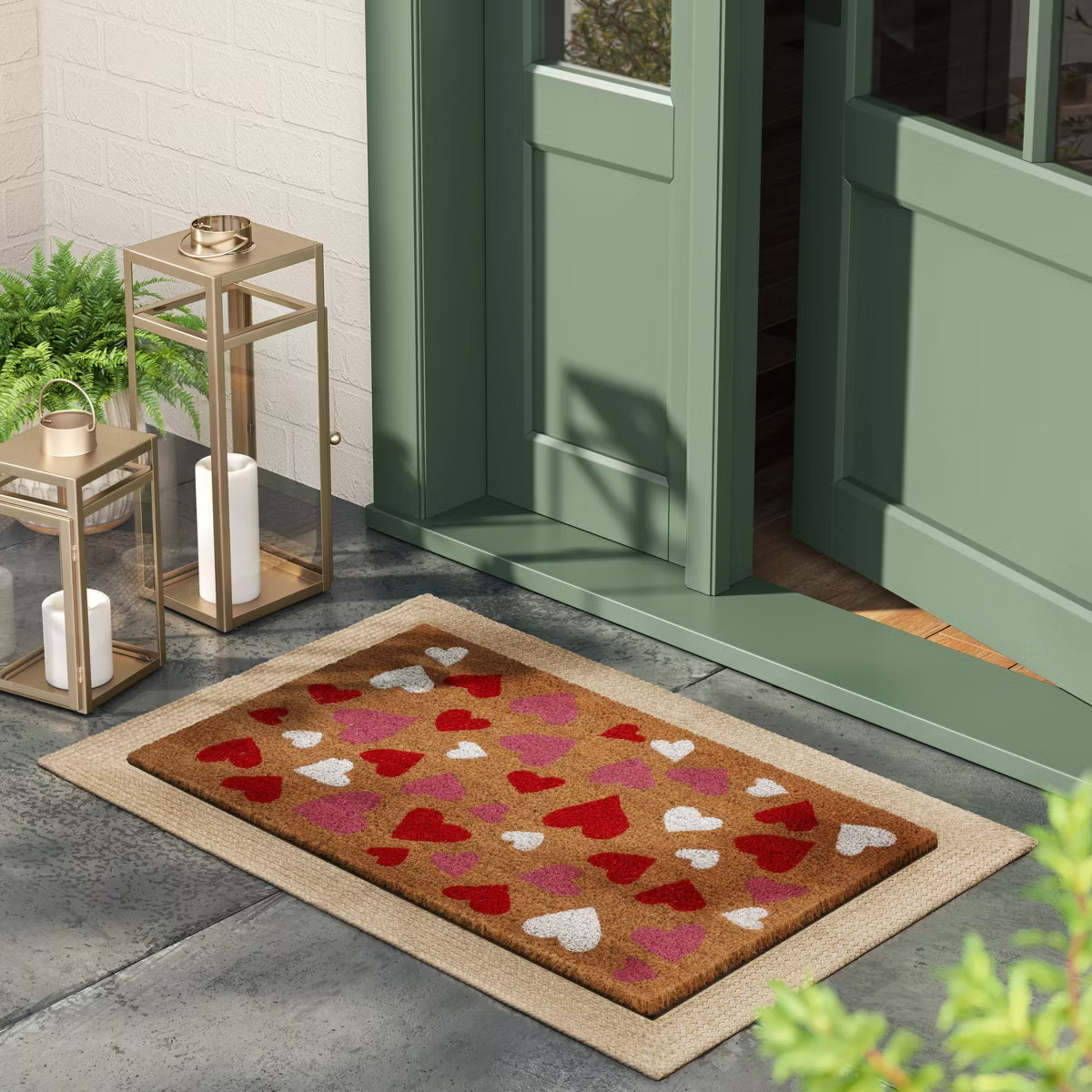 1'6"x2'6" Valentine's Day All Over Hearts Coir Doormat Pink/Red/White - Threshold™ | Target