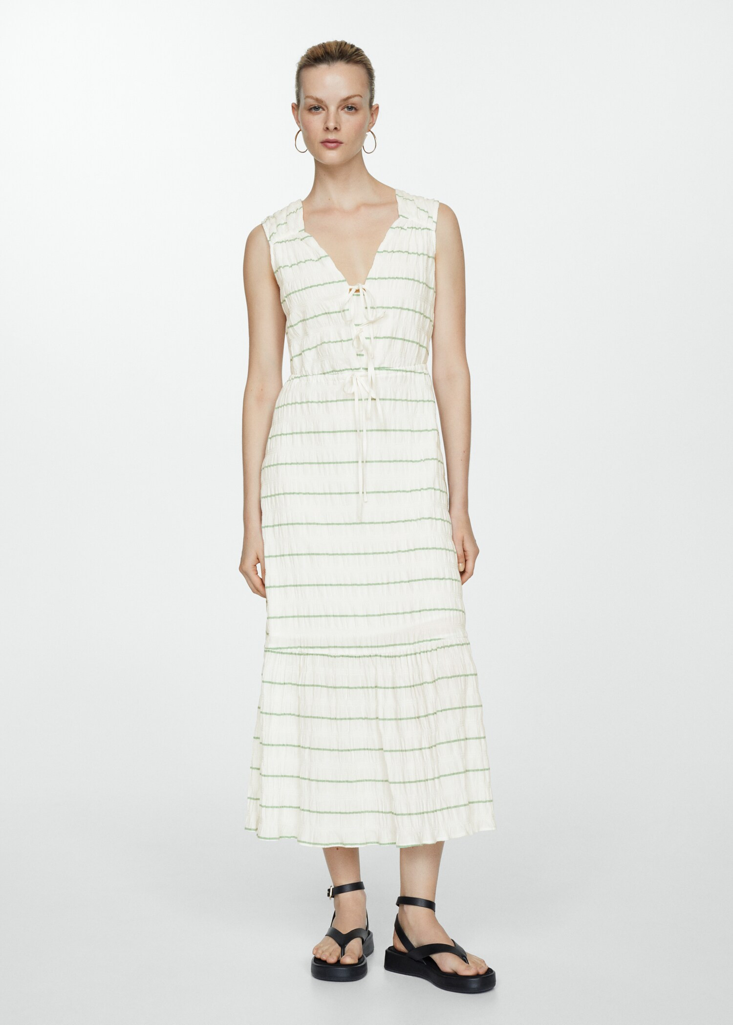 Bow striped dress - Woman | MANGO United Kingdom | MANGO (UK)