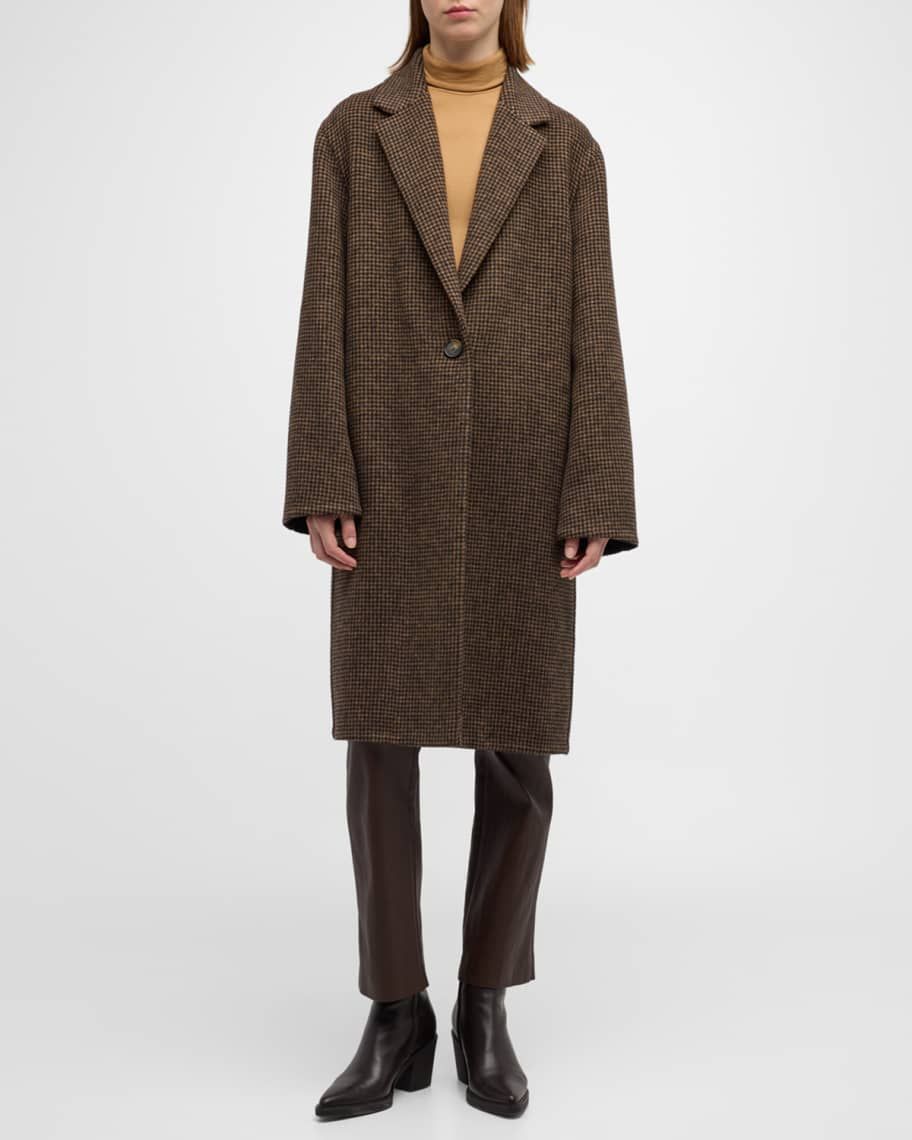 Vince Houndstooth Long Wool-Blend Coat | Neiman Marcus