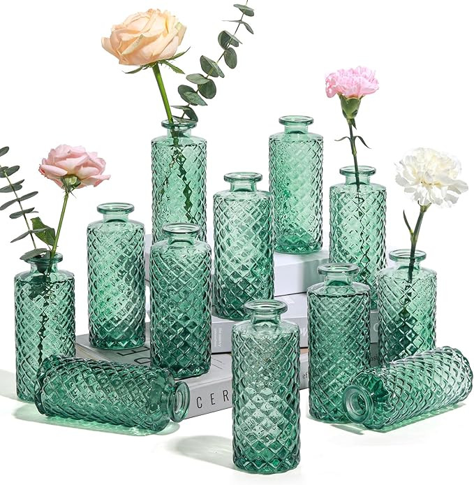 ComSaf Glass Bud Vases Set of 12, Small Diamond Bud Vases in Bulk, Mini Flowers Vases for Centerp... | Amazon (US)