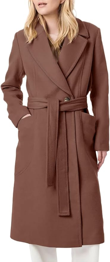 Danedvi Women's Notch Lapel Collar Pea Coat Long Sleeve Casual Fall Winter Long Overcoat with Bel... | Amazon (US)