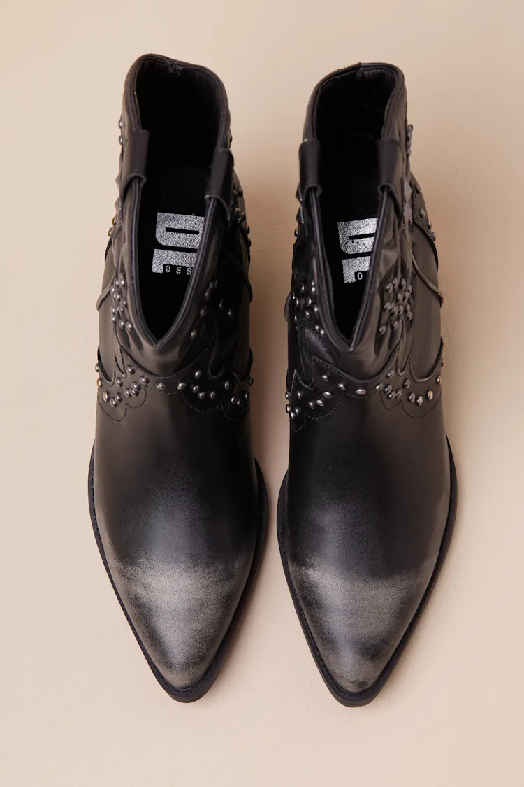 Nowhere Black Distressed Studded Western Ankle Boots | Lulus