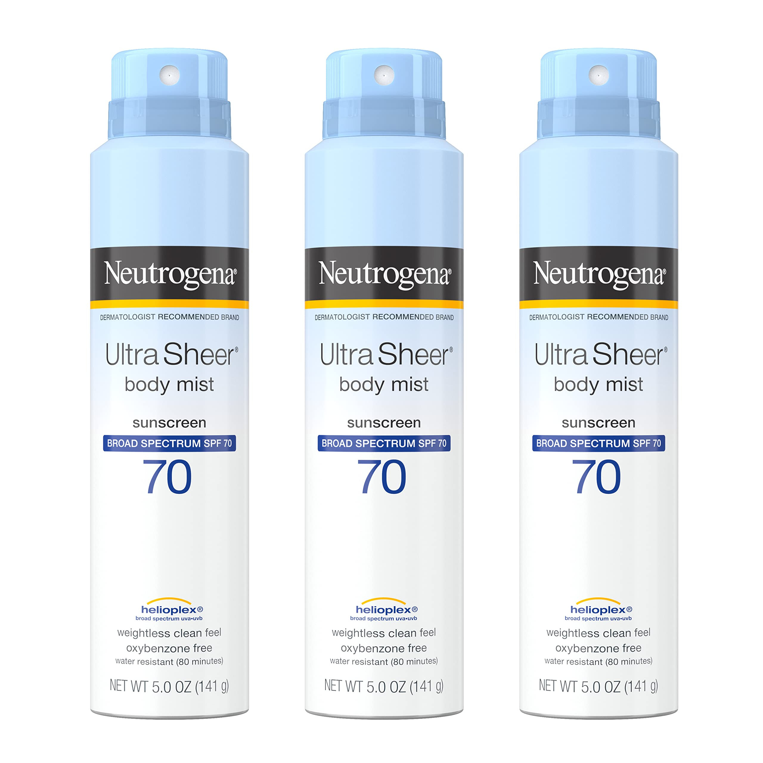 Neutrogena Ultra Sheer Body Mist Sunscreen Spray, Broad Spectrum SPF 70, Lightweight Spray Sunscr... | Amazon (US)