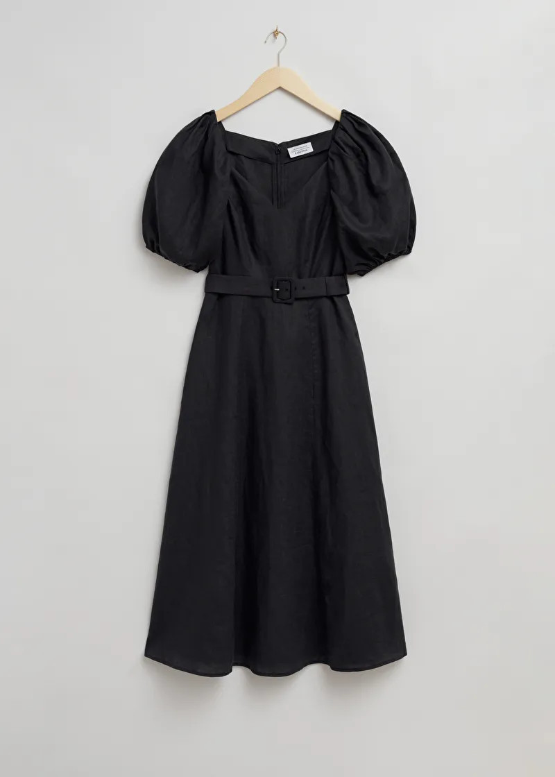 Linen Puff Sleeve Midi Dress | & Other Stories US