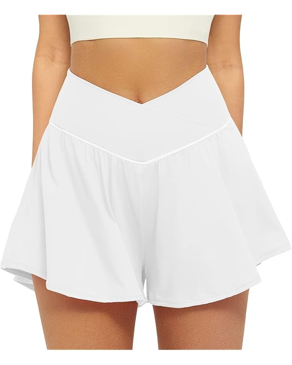 FireSwan Crossover Athletic Shorts for Women 2 in 1 Flowy Running Shorts with Pockets Spandex But... | Amazon (US)