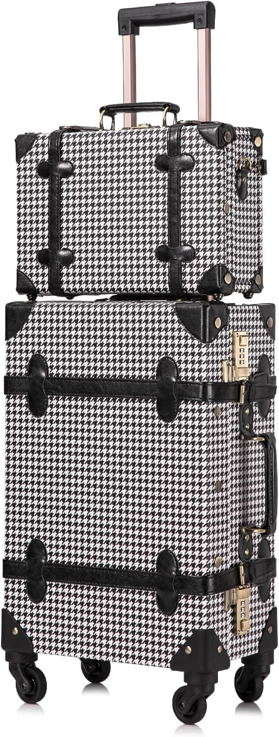 UNIWALKER Vintage Carry on Luggage Set, 2 Piece Retro Spinner Trunk Suitcase with Cosmetic Train ... | Amazon (US)