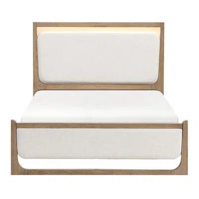 Contemporary Brown Upholstered Queen Bed With Touch - Controlled Led And Wood, Bedroom Retreat Modern Lighting Rails, Ideal For | Wayfair North America