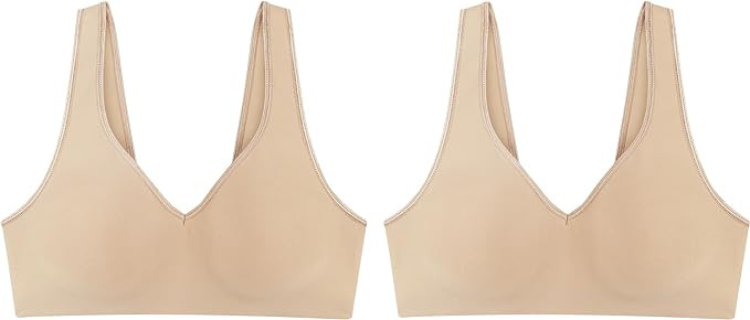 Hanes Women's Wireless Bra, Smooth Comfort Full-Coverage T-Shirt Bra, Single or 2-Pack | Amazon (US)
