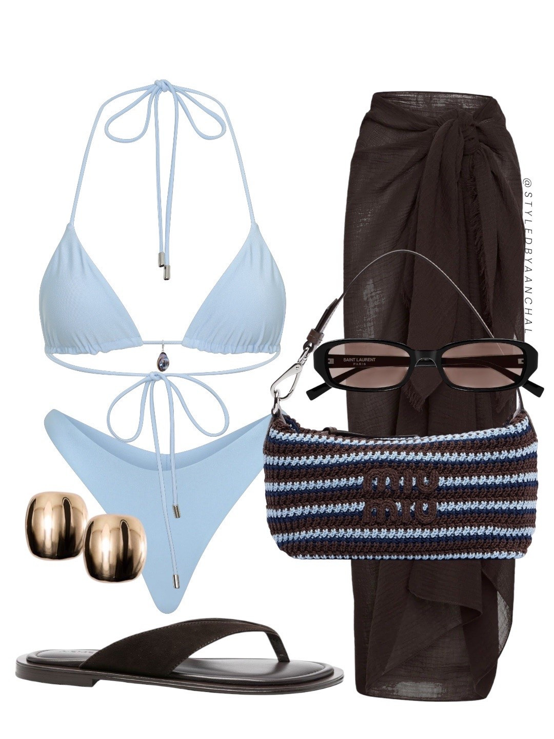 Blue and bikini beach outfit

Baby blue bikini
Meshki
Brown sarong
 Blue and brown Meshki crochet bag
Brown sandals
Summer bikinis 
Swimwear
Beachwear

#LTKsummer #LTKtravel #LTKswimwear