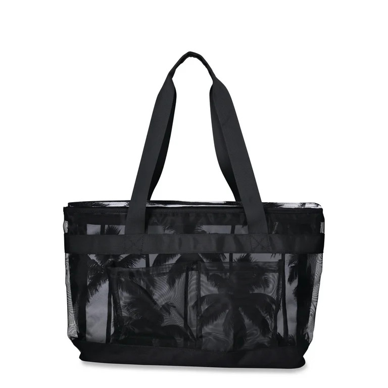 No Boundaries Women's Double Cooler Tote Bag, Black/White Palm Tree - Walmart.com | Walmart (US)