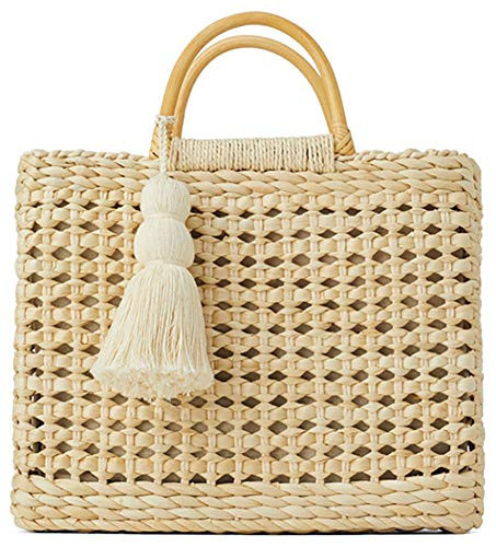 QZUnique Straw Bucket Bags for Women Top Handle Drawstring Woven Handbag Shoulder Bag Summer Beach Purses with Bamboo Handle | Amazon (US)