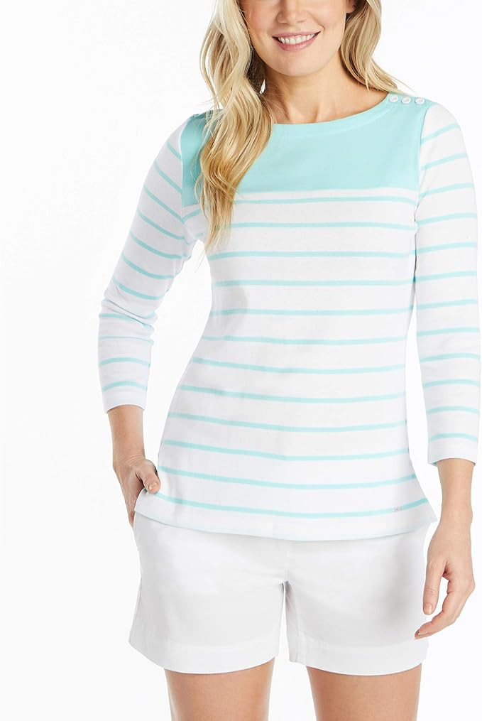 Nautica Women's Boatneck 3/4 Sleeve 100% Cotton Shirt | Amazon (US)