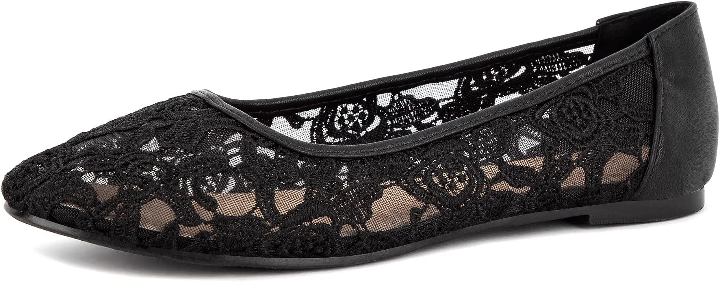Greatonu Women's Flats Cut Out Round Toe Slip On Floral Ballet Flat Comfortable Lace Flats Dressy | Amazon (US)