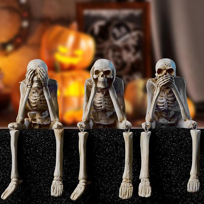Halloween Skeleton Statues, Sets of 3 See Speak Hear No Evil Realistic Skull Decorations, Resin H... | Amazon (US)