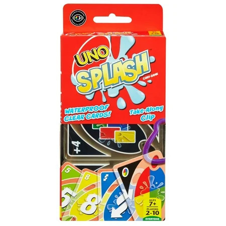 UNO Splash Card Game with Waterproof Cards and Portable Clip for Travel, Camping & Game Nights Away | Walmart (US)