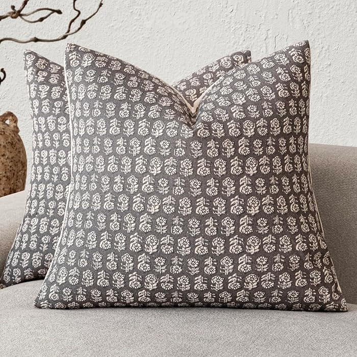 Foindtower Set of 2 Decorative Neutral Floral Print Throw Pillow Covers Vintage Accent Farmhouse ... | Amazon (US)