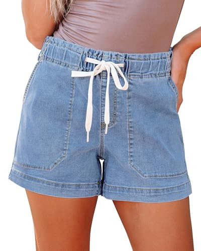 luvamia Jean Shorts for Women High Waisted Pull On Drawstring Elastic Waist Trendy Stretchy Denim... | Amazon (US)
